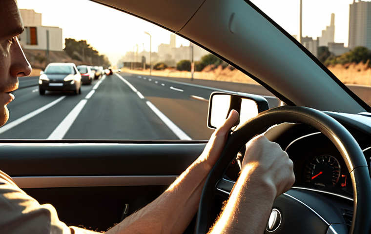 **Image Prompt:** A stylized graphic of a driver confidently gripping the steering wheel, with a sunlit road stretching ahead. Faint outlines of road signs and cityscape are subtly incorporated into the background. Focus on conveying a sense of calm and control. The car should appear modern and well-maintained.