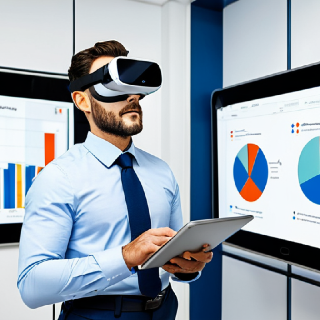 A professional male real estate agent, fully clothed in a modest business suit, stands confidently in a sleek, modern office. He holds a tablet showcasing an interactive 3D property model, with a virtual reality headset and a large monitor displaying market analytics subtly in the background. The agent maintains a knowledgeable and reassuring expression, embodying a strategic and versatile expert. Safe for work, appropriate content, fully clothed, professional, perfect anatomy, correct proportions, natural pose, well-formed hands, proper finger count, natural body proportions, high quality, professional photography.