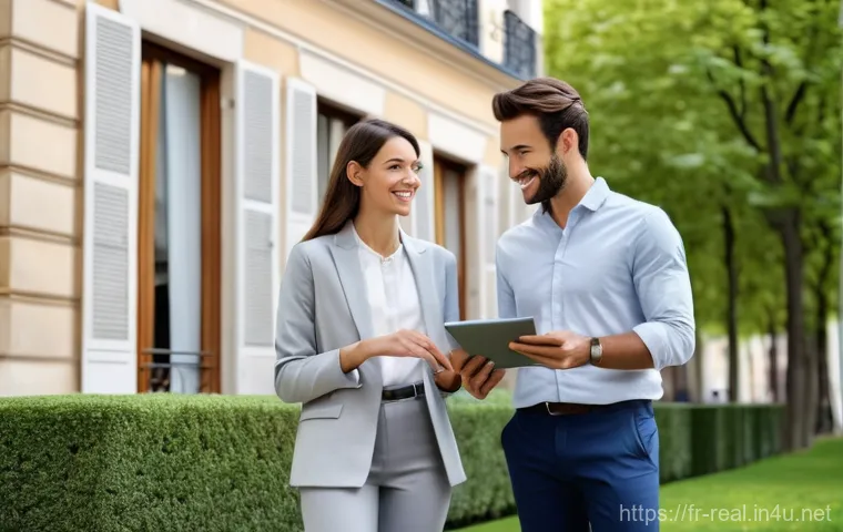 공인중개사 자격증과 사회적 가치를 높이는 사례 - **Prompt:** Inside a contemporary, well-appointed French real estate office, a male real estate agen...