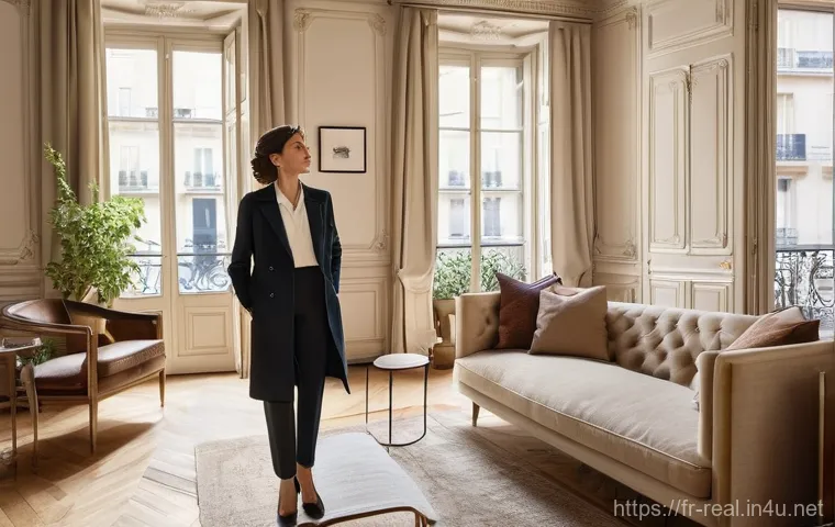 공인중개사 자격증의 사회적 가치 - **Prompt:** A professional and elegant French real estate agent, in a smart business suit, stands in...