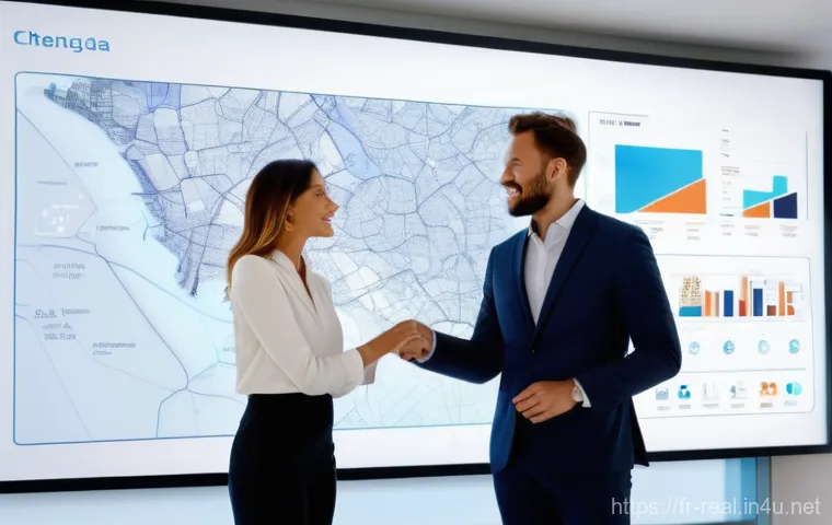 공인중개사와 최신 부동산 기술의 접목 사례 - **"A modern, well-dressed female real estate agent in her 30s-40s, wearing professional business att...