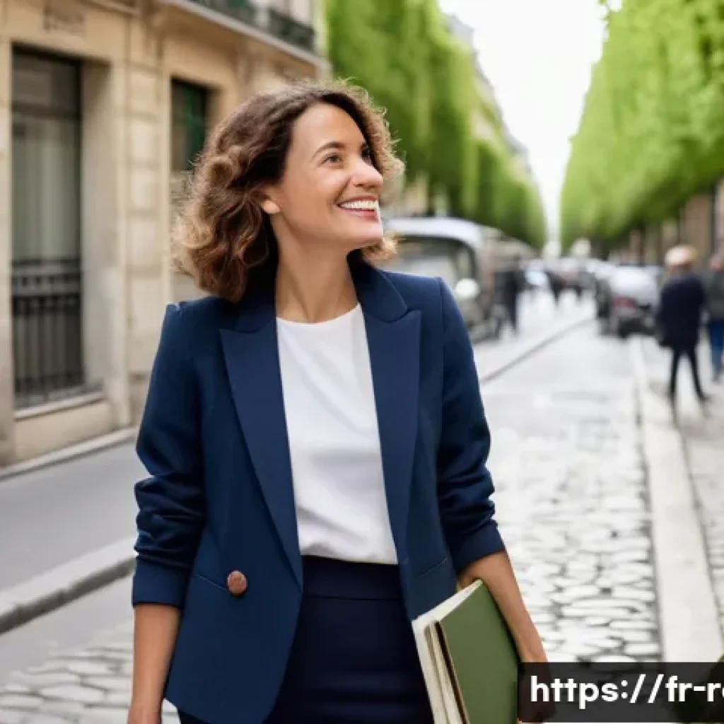 공인중개사 부동산 거래 경험 공유 - **Prompt:** A highly professional French real estate agent, a woman in her late 30s with an elegant ...