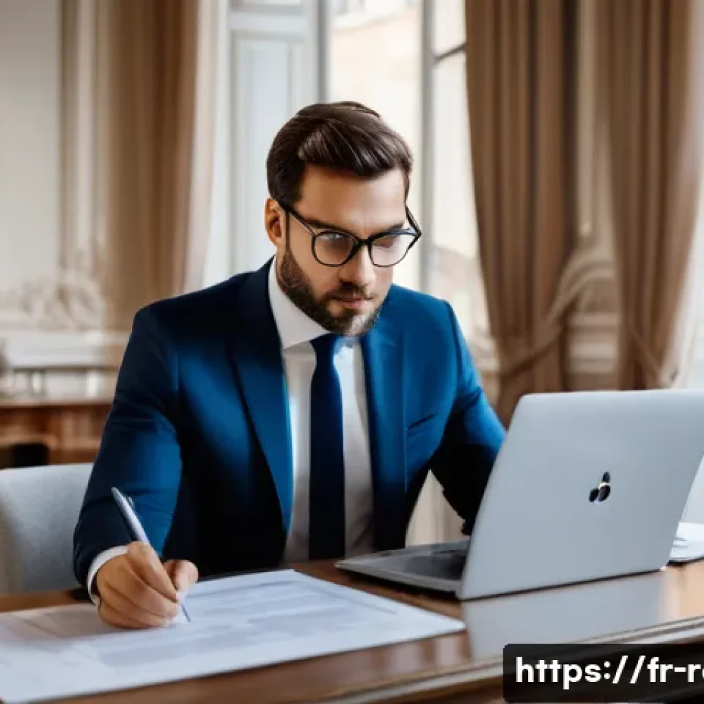 공인중개사 자격증과 관련 직종의 연결성 - A professional property manager in a modern Parisian office, wearing business attire and interacting...