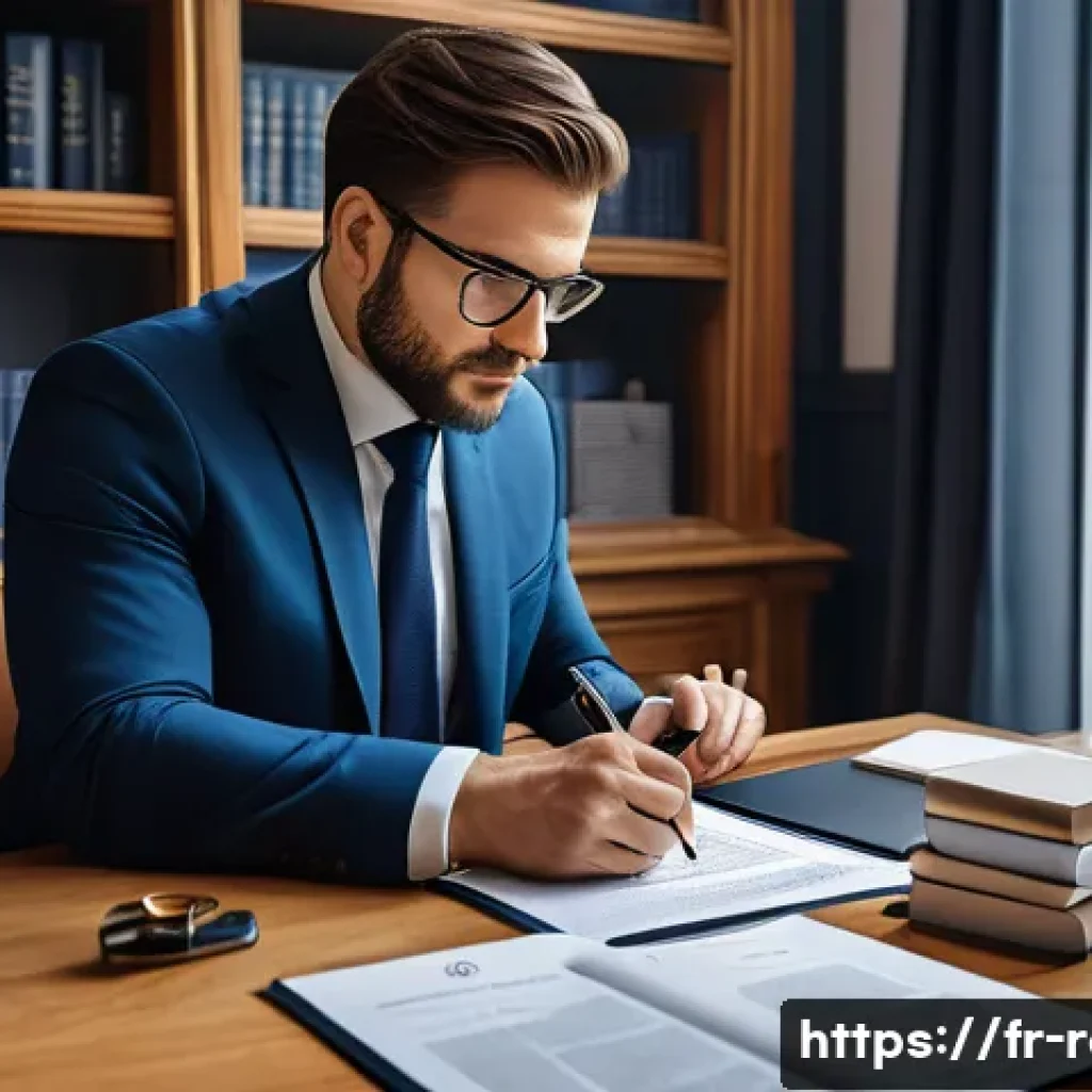 공인중개사 부동산 법률 사례 연구 - A professional real estate agent in a modern Parisian office, carefully reviewing a detailed propert...