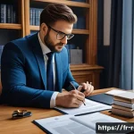 공인중개사 부동산 법률 사례 연구 - A professional real estate agent in a modern Parisian office, carefully reviewing a detailed propert...