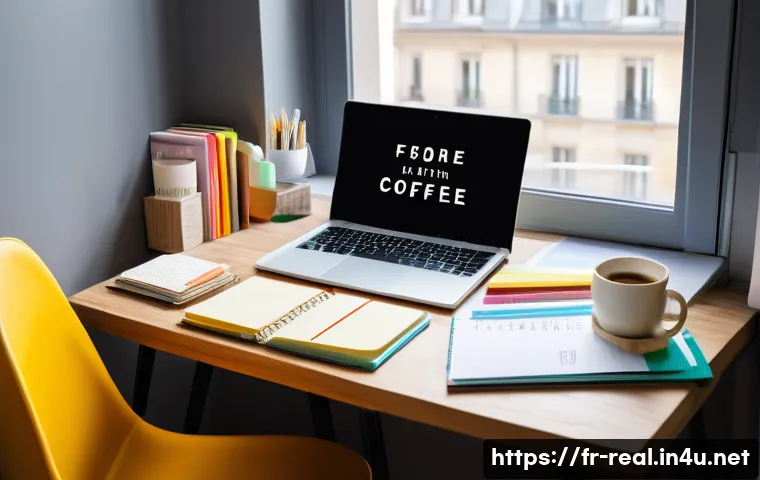 공인중개사 시험 경험담 공유 - A cozy study room scene in a modern French apartment, featuring a young adult student sitting at a w...