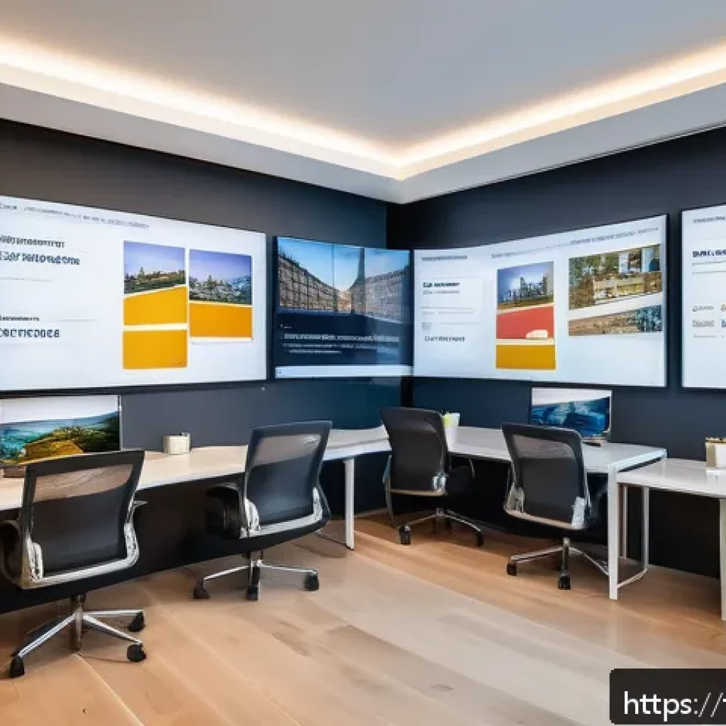 공인중개사와 부동산 스타트업 트렌드 - A modern real estate agent’s office in Paris with large digital screens displaying AI-powered proper...