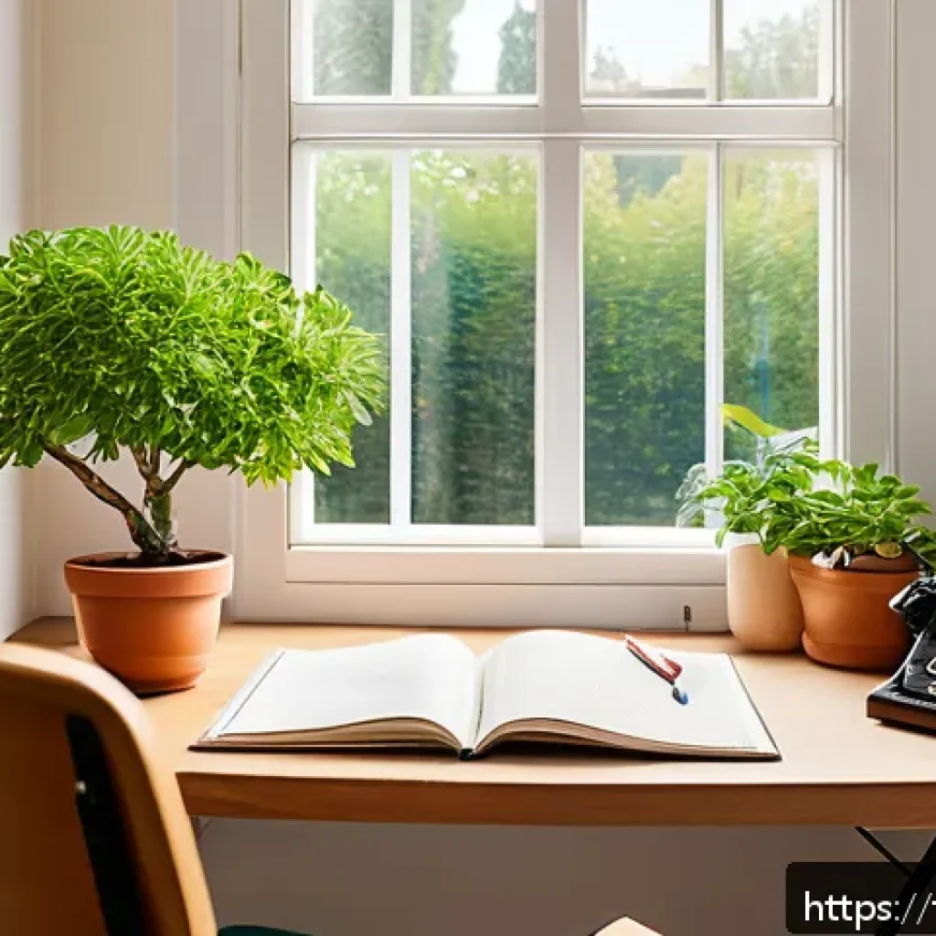 공인중개사 시험 준비와 최적의 학습 환경 - A bright, cozy study corner in a French apartment featuring a small wooden desk placed next to a lar...