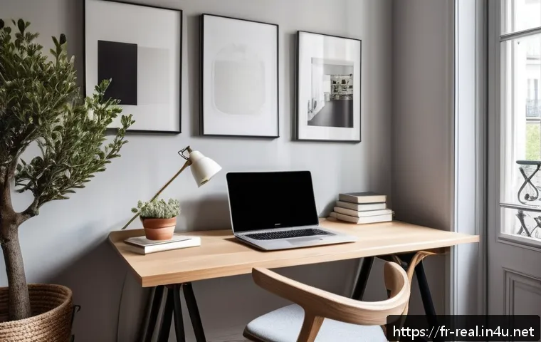 공인중개사 시험의 최적 학습 환경 조성 - A cozy, quiet home workspace in a modern Parisian apartment, featuring a large window with a clear v...