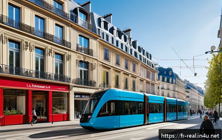 공인중개사와 부동산 투자 사례 분석 - A vibrant urban neighborhood in France undergoing revitalization, featuring modern tram lines and ne...