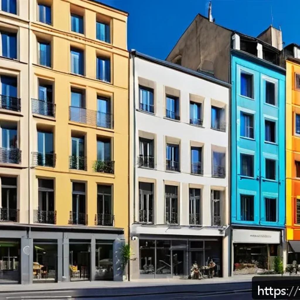 공인중개사와 지역 부동산 시장의 분석적 접근 - A vibrant urban neighborhood in France undergoing transformation, featuring renovated historic wareh...