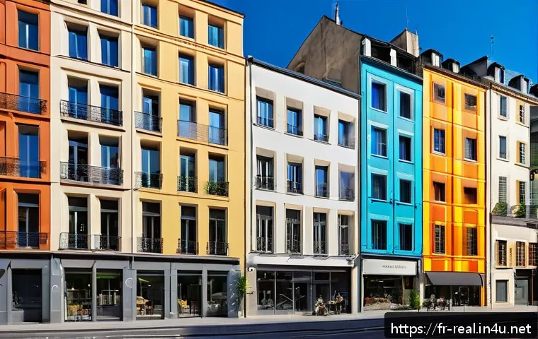 공인중개사와 지역 부동산 시장의 분석적 접근 - A vibrant urban neighborhood in France undergoing transformation, featuring renovated historic wareh...