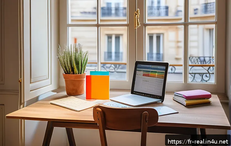 공인중개사 시험 대비 요점 정리 노트 - A cozy, well-lit study corner designed for focused revision, featuring a wooden desk with neatly org...