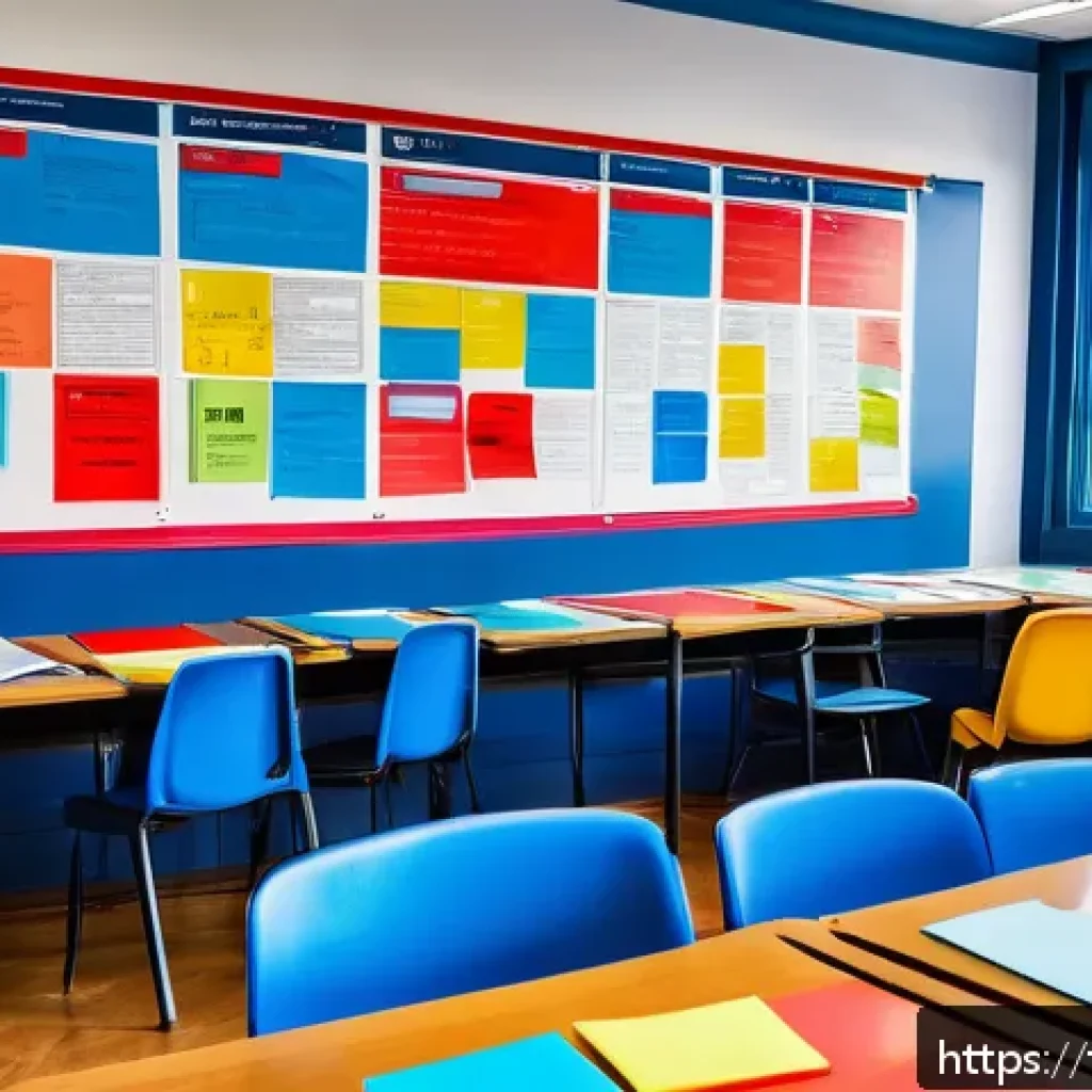 공인중개사 시험 준비를 위한 포스터 활용 - A bright and colorful study environment featuring a large, well-organized educational poster mounted...