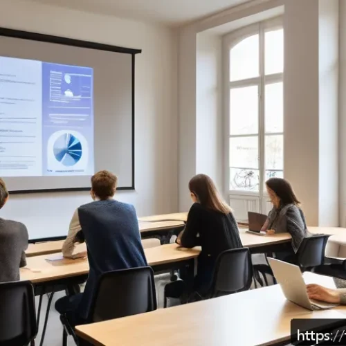 공인중개사 시험 난이도 변화 - A modern, bright classroom setting in France with diverse adult students attentively participating i...