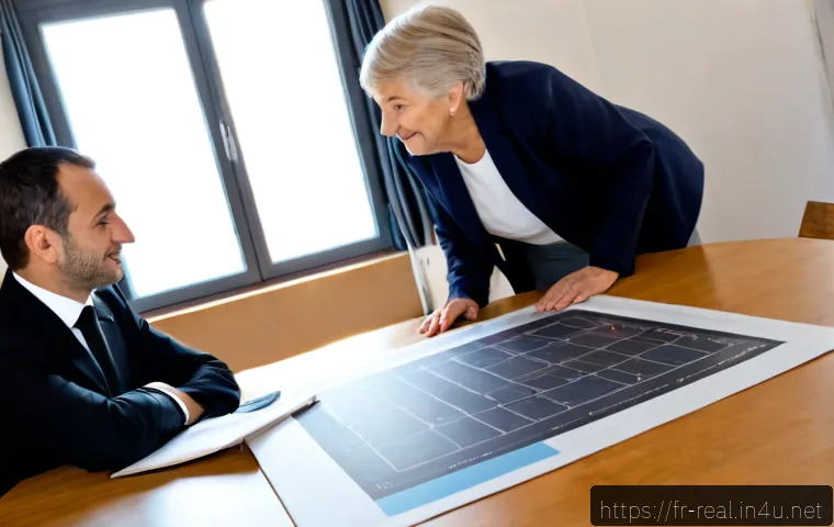 공인중개사 자격증과 사회적 기여 사례 - Photorealistic French real estate professional in a smart neutral suit meeting an elderly couple in ...
